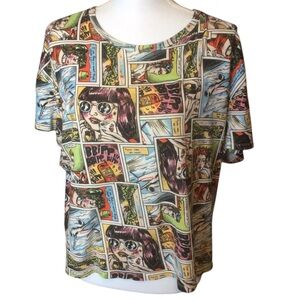 Zara Colorful Comic Print T-Shirt Size Large